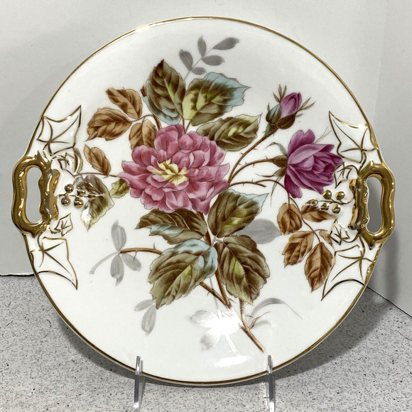 CT Germany Porcelain Plate Hand Painted Floral Pink Flowers Console Decorative - Picture 1 of 10
